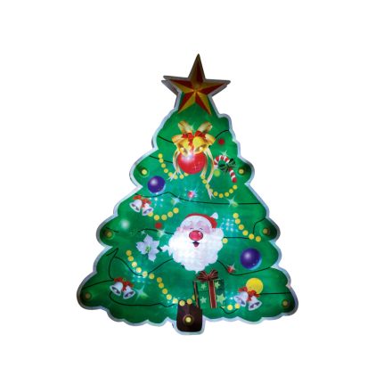 Ablakdísz karácsonyfa beltéri melegfehér elemes 10 led 16*20cm KID314